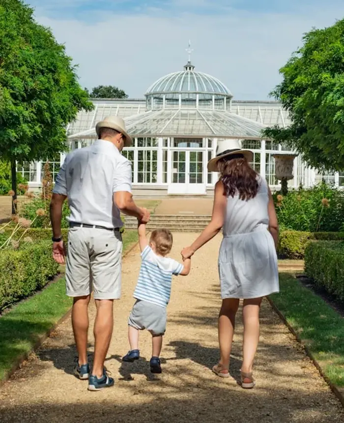 A family walking together toward their home
